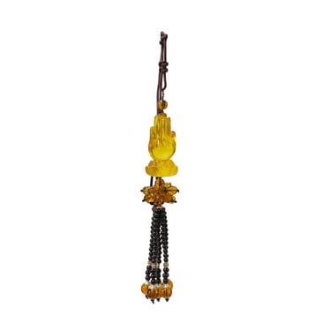 Crystal Glass Fengshui Golden Yellow Buddha Hand Pendant Tassel ws2210E 