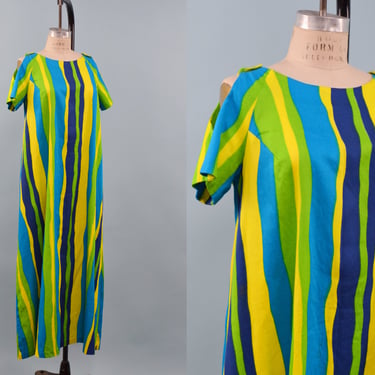 1960s Psychedelic Cut Out Trapeze Dress, Made in Hawaii, Cut Out Shoulders, Size Medium by Mo