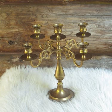 Vintage Brass Candelabra Antique 5 arm Candle Holder Candlesticks Hollywood Regency Gold Candelabra Articulating Candelabra Boho Brass Decor 