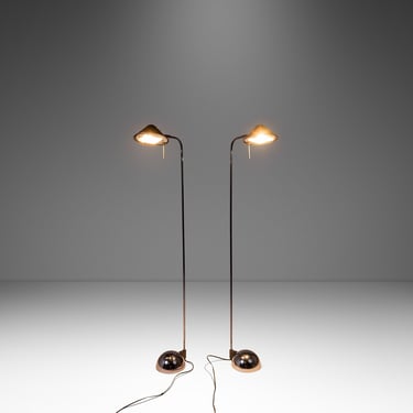 Rare Set of Two (2) Post Modern Floor Lamps in Midnight Chrome by Robert Sonneman for George Kovacs, USA, c. 1987 