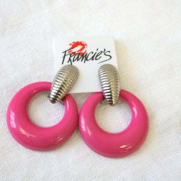 1980s NOS Pink Plastic Hoop Earrings 