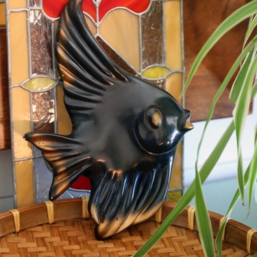 Vintage Miller style BLACK CHALKWARE FISH wall art | angelfish 