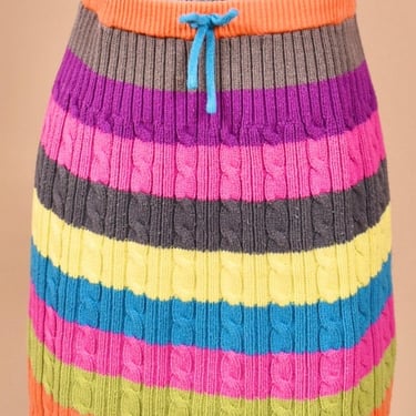 Rainbow Multicolor Cable Knit Mini Skirt, XS