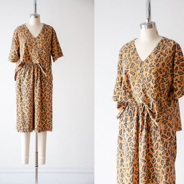 leopard print shorts set | 80s 90s vintage soft cotton oversized shirt long shorts pajamas loungewear 