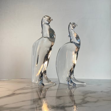 Pair of Murano clear  glass birds by V. Nason 