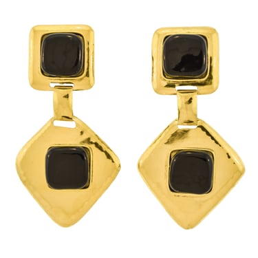 Frances Patiky Stein Vintage 1980s Hammered Golden and Black Gripoix Earrings