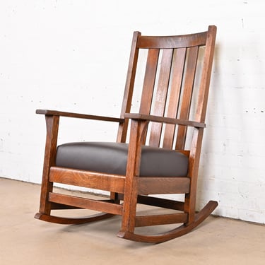 L. &#038; J. G. Stickley Antique Mission Oak Arts &#038; Crafts Rocking Chair, Circa 1900