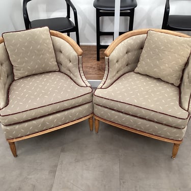 Oak Tufted Barrel Chairs