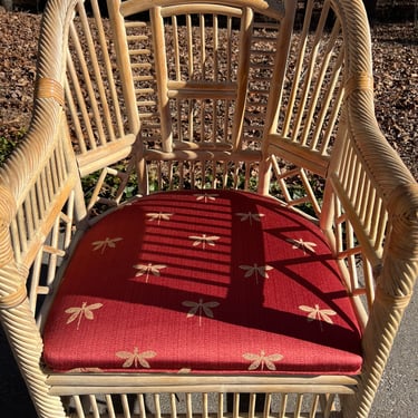 Great vintage Brighton bamboo chair with pretty dragonfly cushion 
