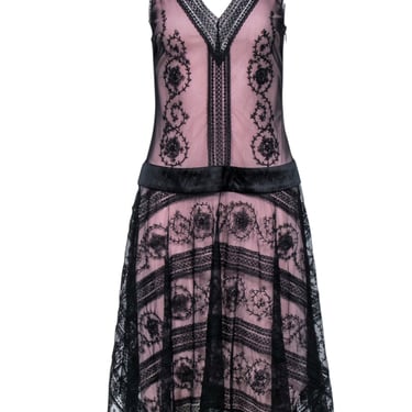 BCBG Max Azria - Black Lace Overlay Drop Waist Dress w/ Handkerchief Hem Sz 6