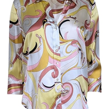 L'Agence - White, Yellow, & Pink Paisley Print Silk Blouse Sz S