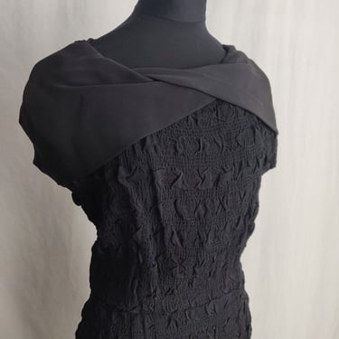 Vintage 40s Arnold-Fox Black Dress // Textured Pencil Dress 