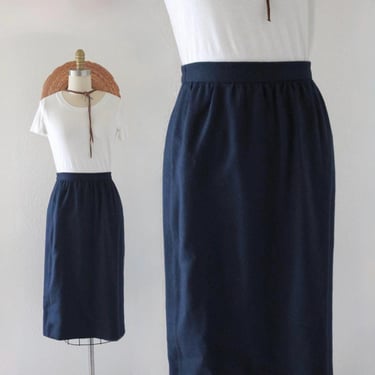 navy wool library skirt - 27 - vintage 80s 90s dark blue womens classic academia skirt 