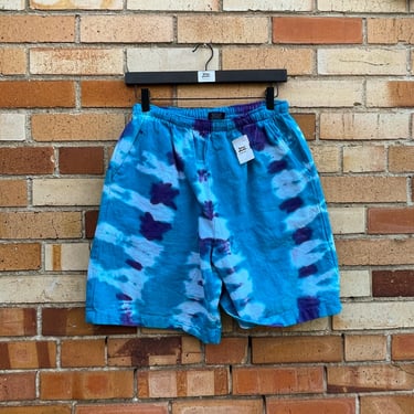 vintage 90s blue purple tie dye cotton shorts / m medium 