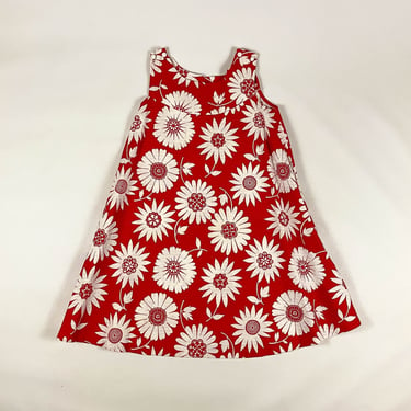 1960s Red and White Textured Swing Dress / Tropical / Sunflowers / Bright / Tent Dress / Mod / Go Go / Daisies / Union Made / Twiggy / 