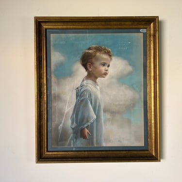1980's Kitty Realist Pastel Portrait of a Boy Painting, Framed 