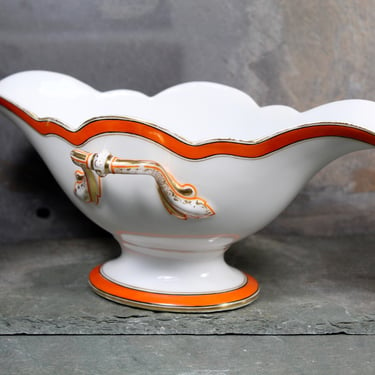 Antique Porcelain Gravy Boat - Richard Briggs Boston - Art Deco - Orange & Gold Design - Gorgeous Scalloped Gravy Bowl | Bixley Shop 