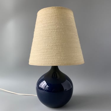 Vintage Lotte & Gunner Bostlund Round Art Pottery Table Lamp with Original Fiberglass Shade 
