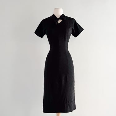Incredible 1950's Black Cotton Wiggle Dress / Sz M