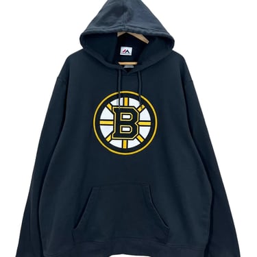Boston Bruins Majestic Big Logo Black Hoodie Sweatshirt XXL Excellent Condition