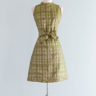 Fabulous 1960's Avocado Gold Cocktail Party Dress / Medium