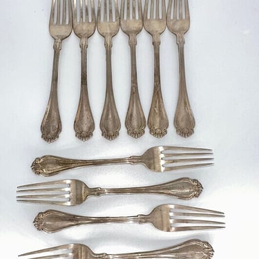 1900's Antique Sterling Silver Dominick Haff by Rand & Crane Set of 10 Forks Monogrammed "H" 