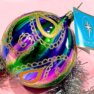 VINTAGE: Colorful Christopher Radko Christmas Tree Ornament - Paisley Brights Ornament - Blown European Christmas Ornament 