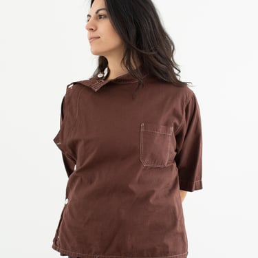 Vintage Hickory Brown Overdye Side Button Painter Shirt | Short Sleeve Studio Tunic | Artist Smock | S | 