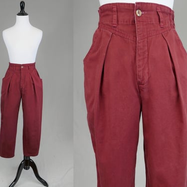 80s Burgundy Pleated Yoke Pants - 25