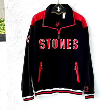 Vintage 90s Rolling Stones Fleece Jacket 1990s Promo Tour Black Red Top 