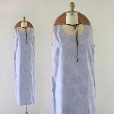 cornflower linen dress - s - vintage 90s y2k womens size small light blue long maxi sleeveless summer sun dress 