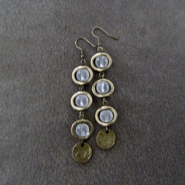 Long frosted glass and bronze earrings 