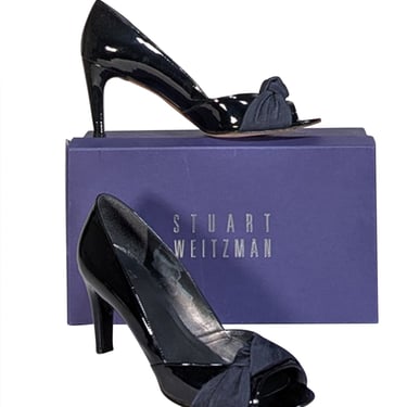 Stuart Weitzman - Black Patent Leather Peep Toe Pumps Sz 9.5