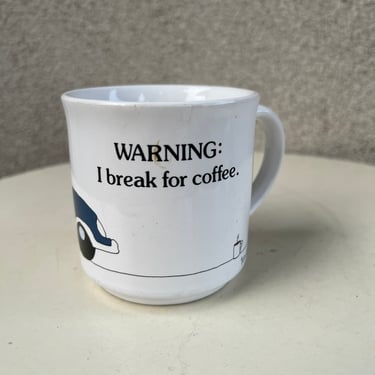 Vintage coffee mug kitsch I brake for Coffee by Recycled Paper Products Sandra Boynton series 