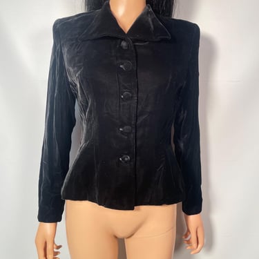 Vintage 40's Black Velvet Nipped Waist Jacket Size XS 