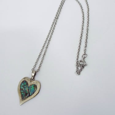 Vintage Shimmery Abalone Heart Charm Necklace 