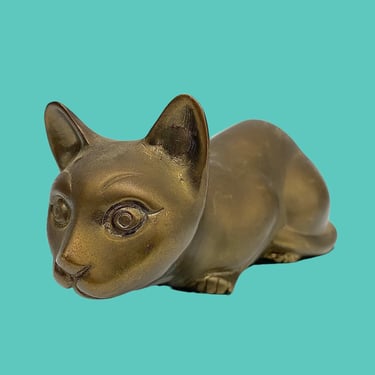 Vintage Brass Cat Retro 1980s Contemporary + Gold Metal + Statue + Kitty + Paperweight + Bookshelf and Home Decor + Animal Figurine + Meow 