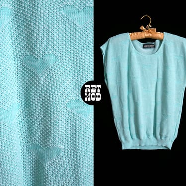Heart Pattern Pastel Mint Blue-Green Knit Top Vintage 80s 90s by More in Motion 