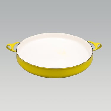 Dansk Kobenstyle Yellow Paella Pan (early 1955 mark) | Vintage Danish Enamel Cookware Large Buffet Server | Jens Quistgaard IHQ/JHQ 