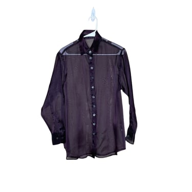 Vintage Purple Organza Sheer Button Up Blouse, No tag Large 