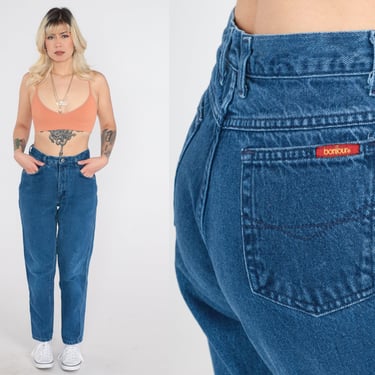 Vintage Tapered Jeans 90s Bonjour Mom Jeans Dark Blue Relaxed Fit Jeans Denim Pants 1990s Jeans Small 28 