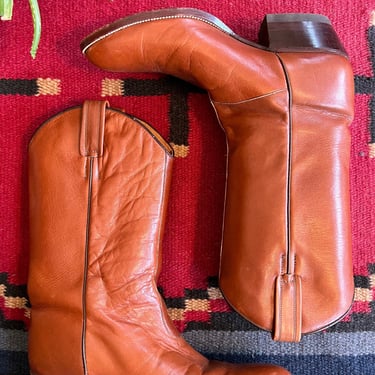 DAN POST Vintage Men's 80s Boots | 1980s Western Tan Leather Boots | Boho, Hippie, Cowboy, Southwestern Boots | Size 9 