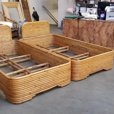 Vintage Twin Size Stacked Rattan Bed-Frame Pair by Seven Seas 