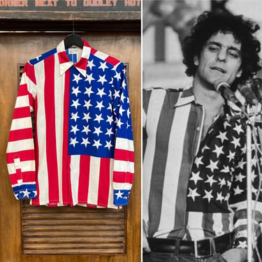 Vintage 1960’s Abbie Hoffman Flag Yippie Cotton Print Mod Counterculture Pop Art Shirt Top, 60’s Vintage Clothing 