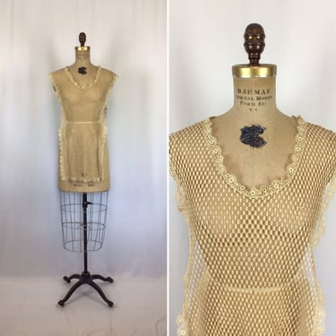 Vintage Edwardian top | Rare ecru net lace overlay top | 1910s all lace tank top camisole 