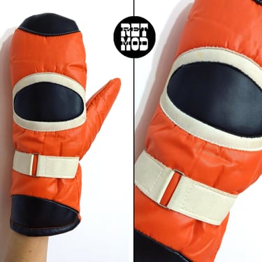 Retro Men's Vintage 70s Orange Black Circle Insulated Mittens 