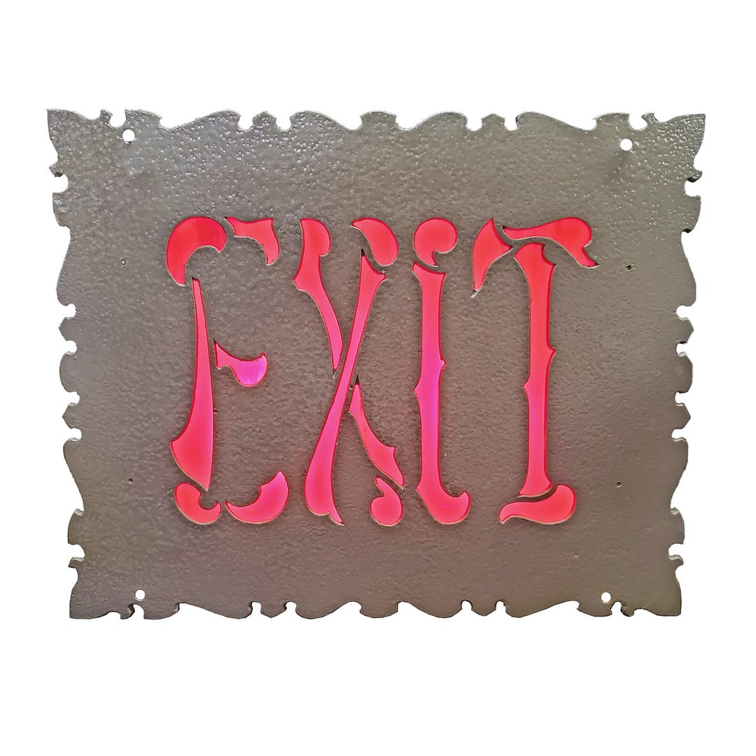 Red Slag Glass Theater Exit Sign | Aurora Mills | Aurora, OR