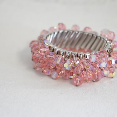 1960s Pink Crystal Bead Cha Cha Expandable Bracelet 