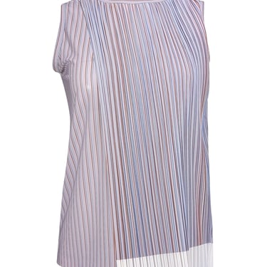 Hugo Boss - Light Lilac, Blue, & Tan Striped Sleeveless Blouse w/ Plisse Overlay Sz S