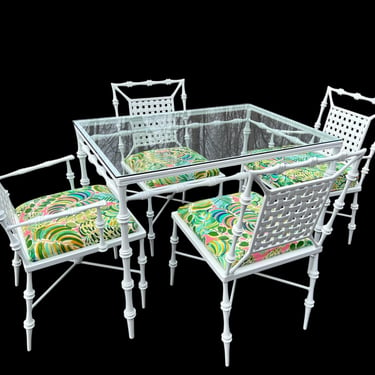 Beautiful vintage Phyllis Morris faux bamboo patio table with four matching chairs 